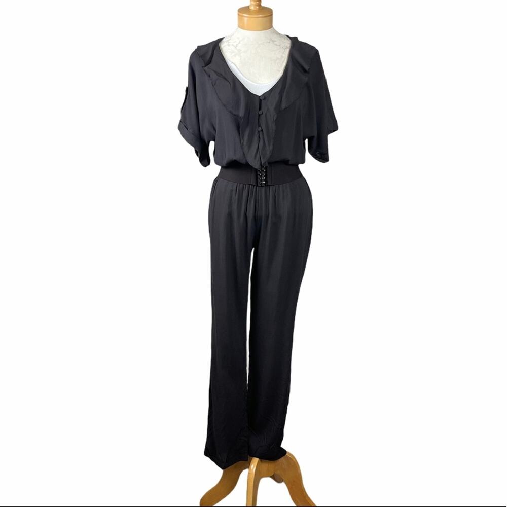 Lucy Paris Ruffled Pant Jumpsuit Cotton Brown Small